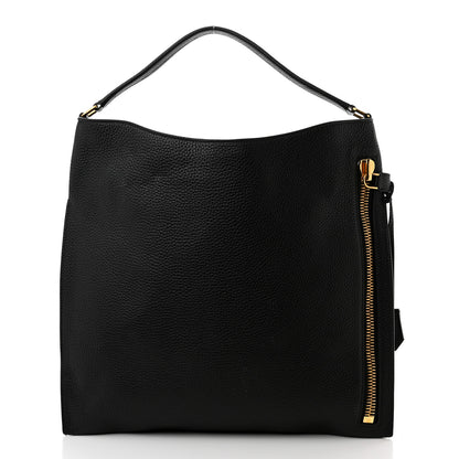 Tom Ford Pebbled Calfskin Large Alix Padlock Zip Hobo Bag Black 2 of 9