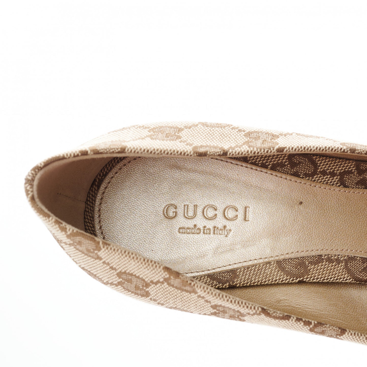 GG Monogram Horsebit Open Toe Pumps 36.5 Beige