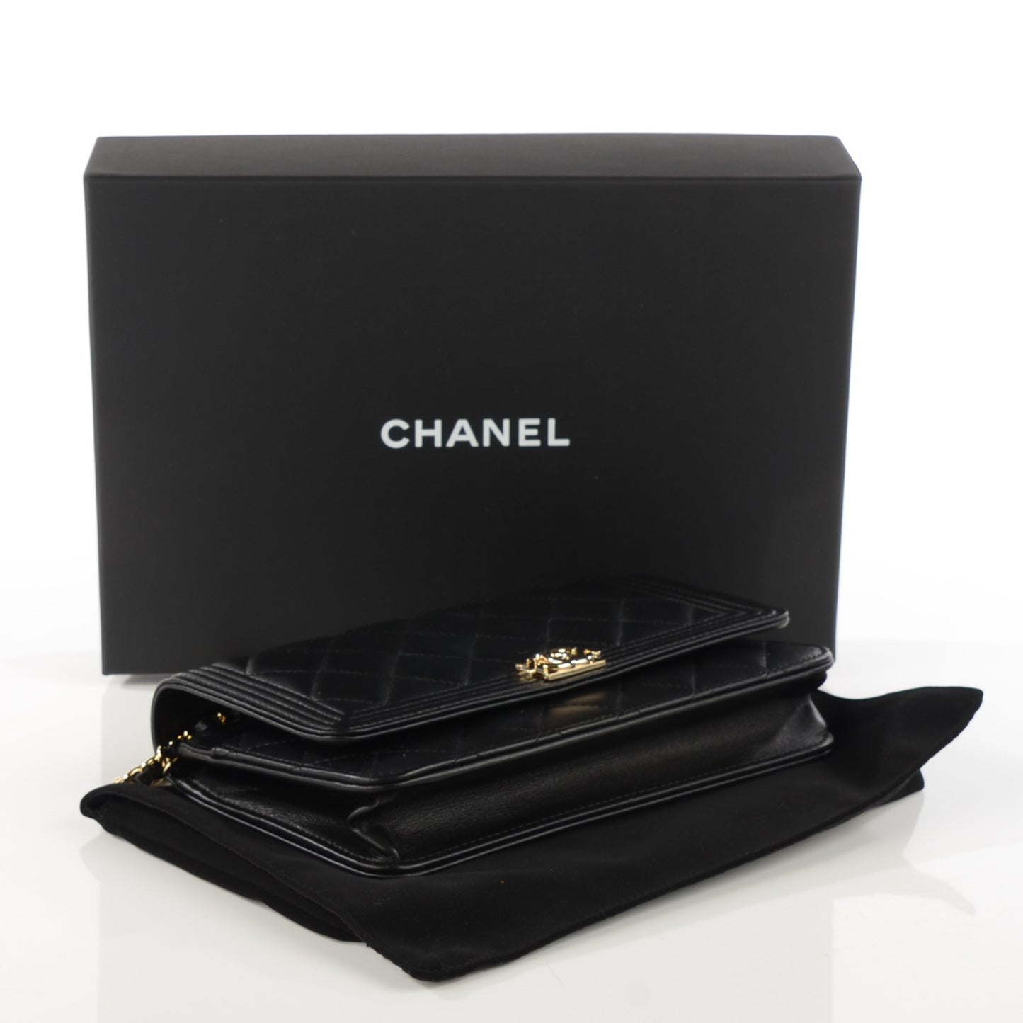 Lambskin Quilted Boy Wallet On Chain WOC Black