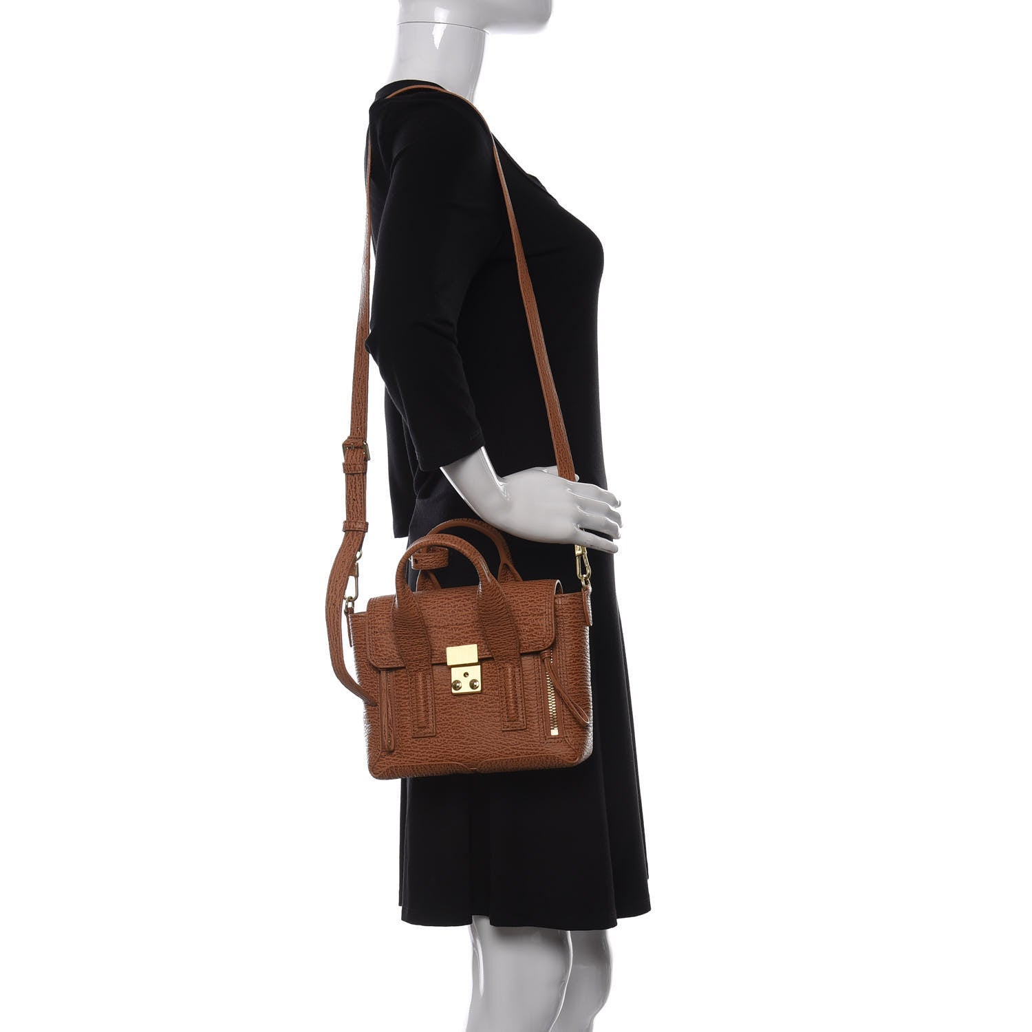 3.1 Phillip Lim Shark Embossed Textured Calfskin Mini Pashli Satchel Caramel Cognac 2 of 10