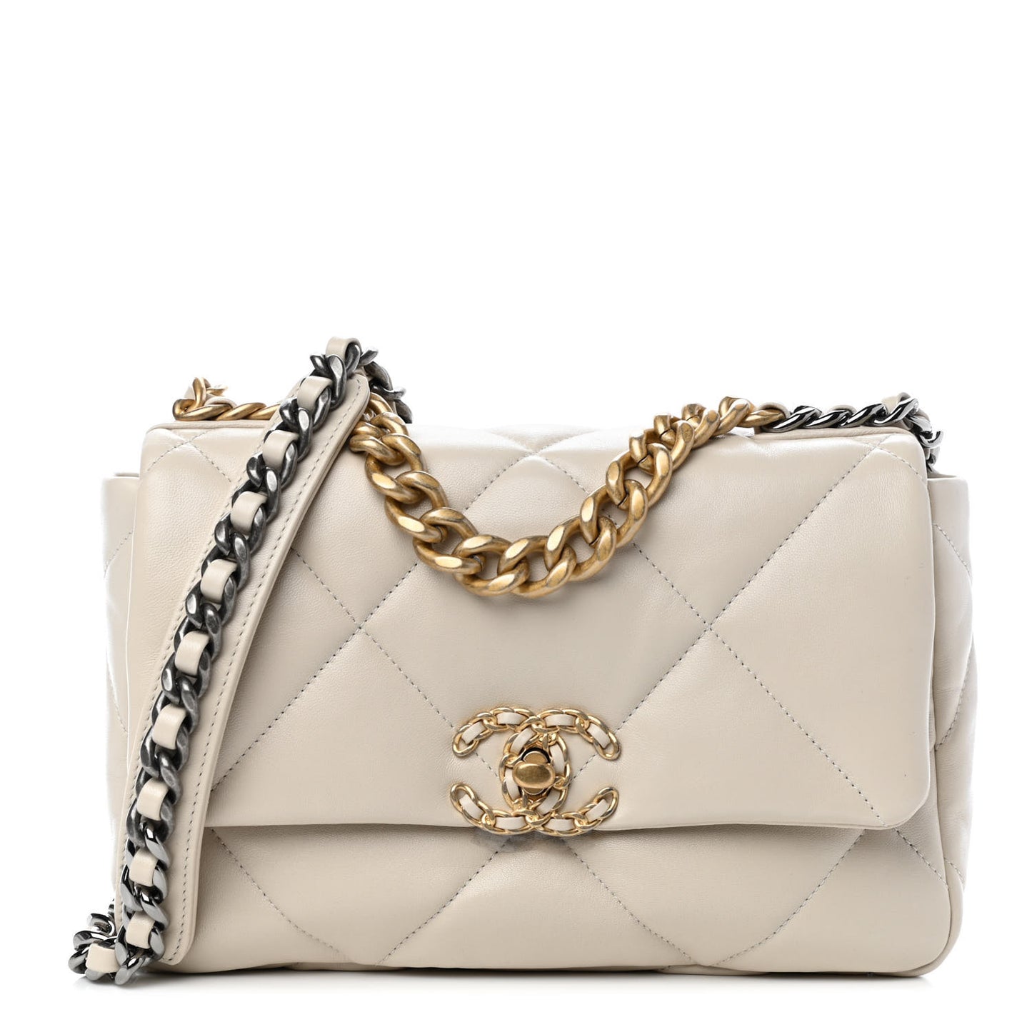 Lambskin Quilted Medium Chanel 19 Flap Light Beige