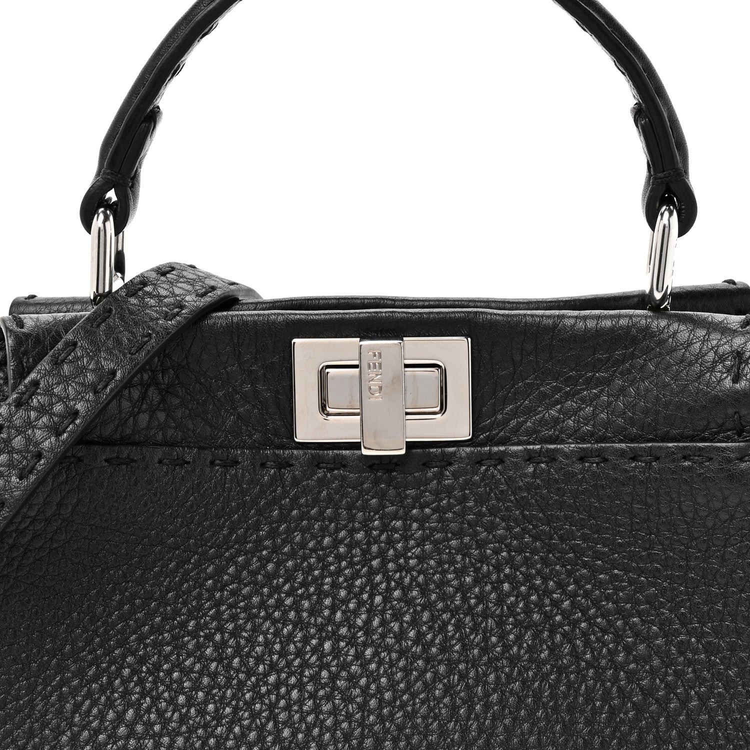 Fendi Cuoio Romano Selleria Bi-Color Mini Peekaboo Iconic Satchel Black Mou 8 of 10