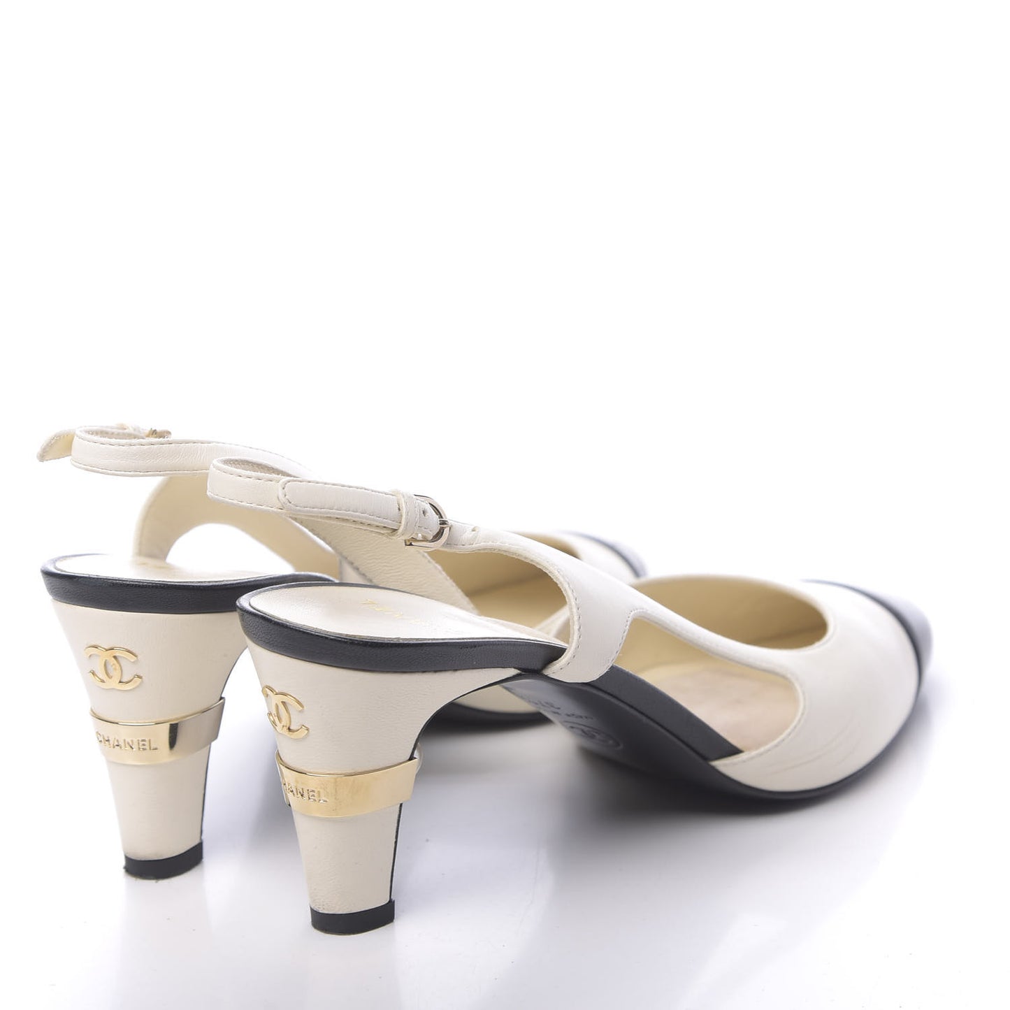 Calfskin Pearl Cap Toe CC Slingback Pumps 37.5 Ivory Black