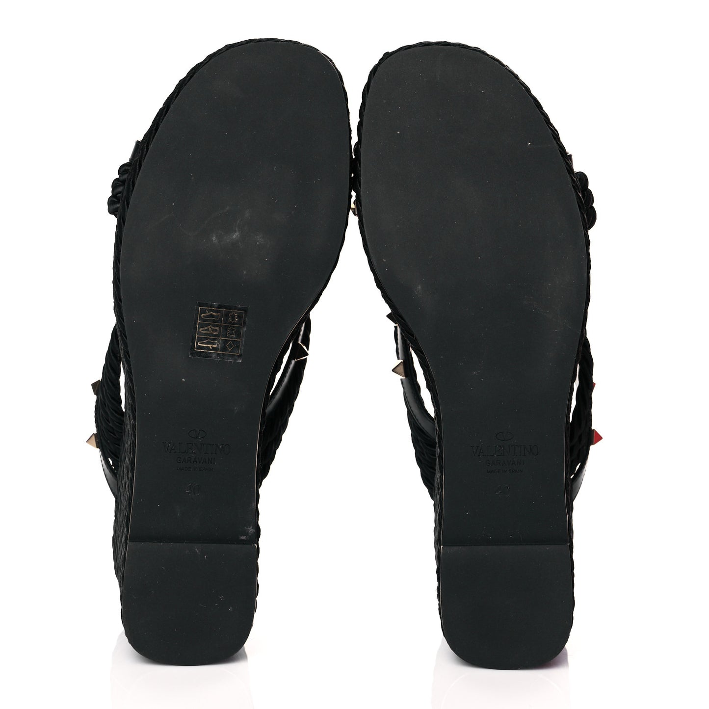 Calfskin Silk Rockstud Torchon Espadrille Wedge 25/95mm Slide Sandals 40 Black