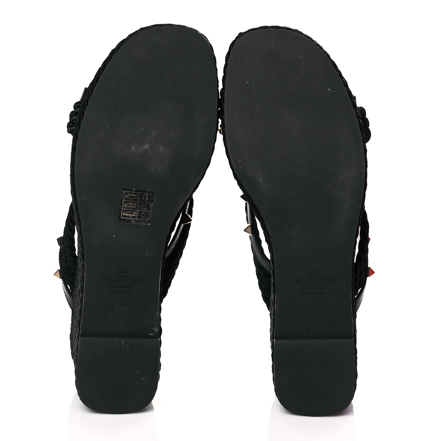 Valentino Garavani Calfskin Silk Rockstud Torchon Espadrille Wedge 25/95mm Slide Sandals 40 Black 5 of 9