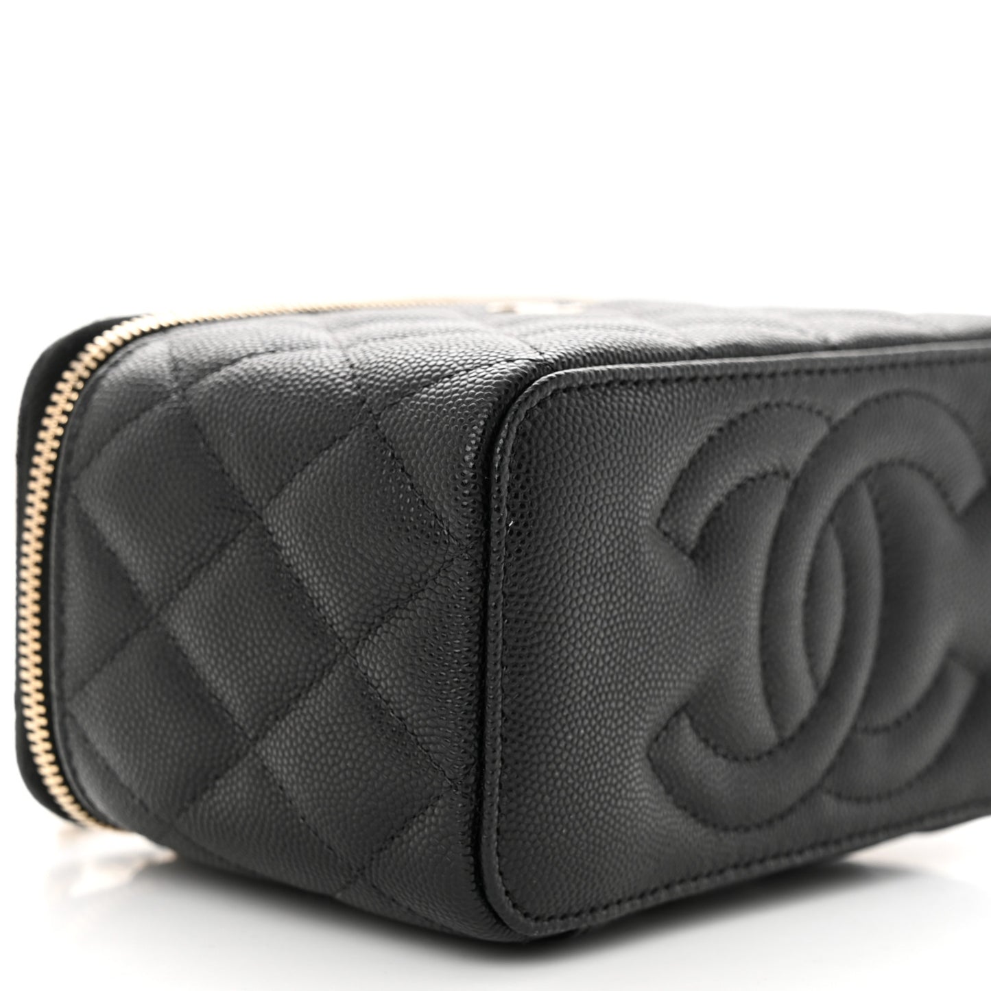Caviar Quilted Small Vanity Case With Chain Black