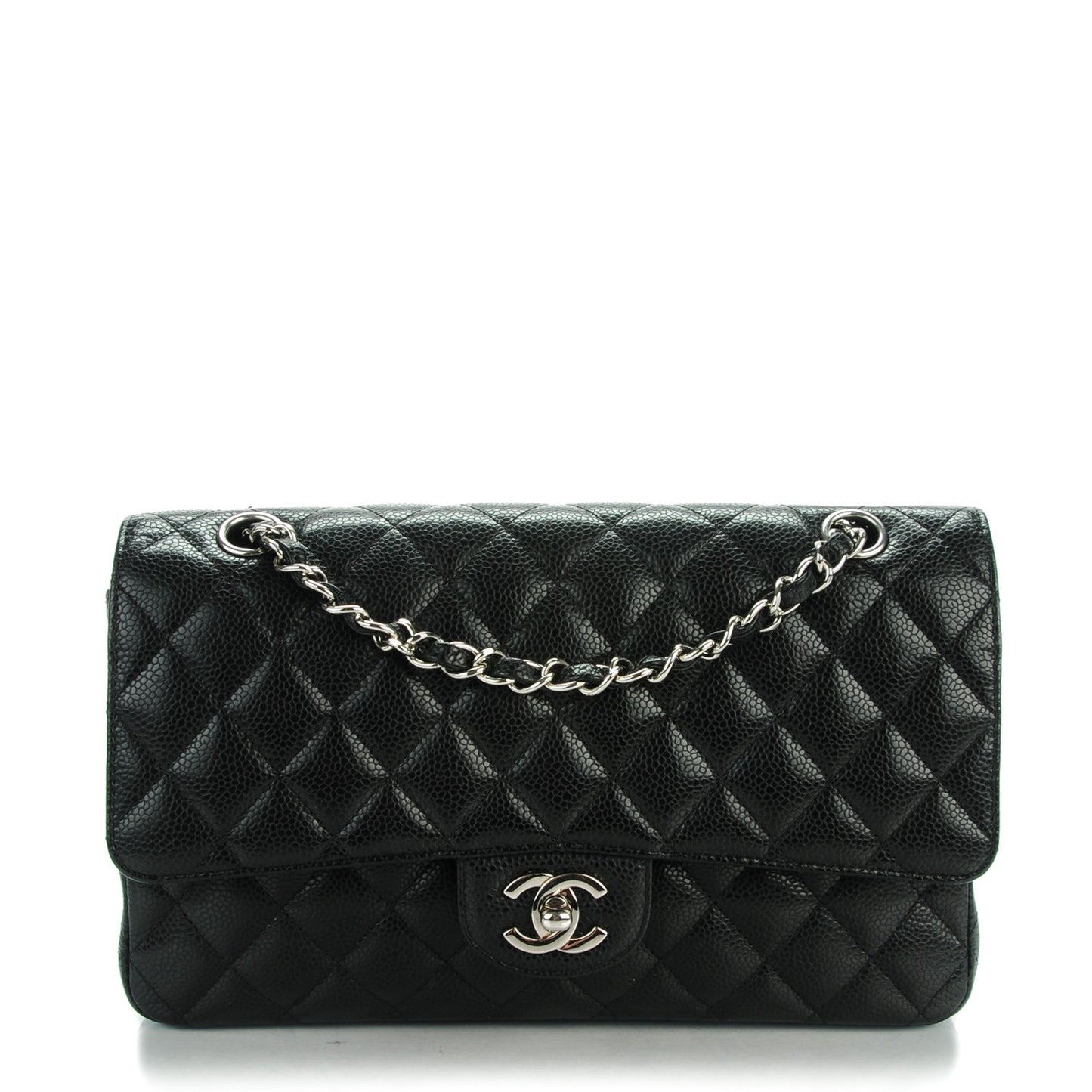 Caviar Quilted Medium Double Flap Black