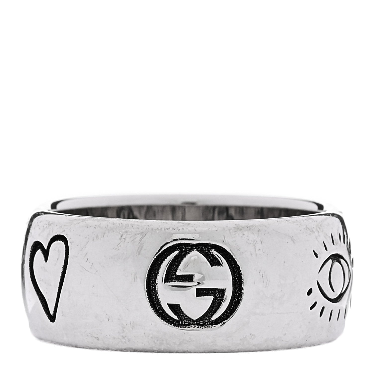 Gucci Sterling Silver Wide Blind for Love Band Ring 60 9 3 of 4