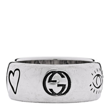 Gucci Sterling Silver Wide Blind for Love Band Ring 60 9 3 of 4