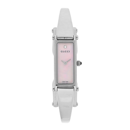 Gucci Stainless Steel Diamond Pink Mother of Pearl 12mm 1500L Horsebit Quartz Watch 1 of 4