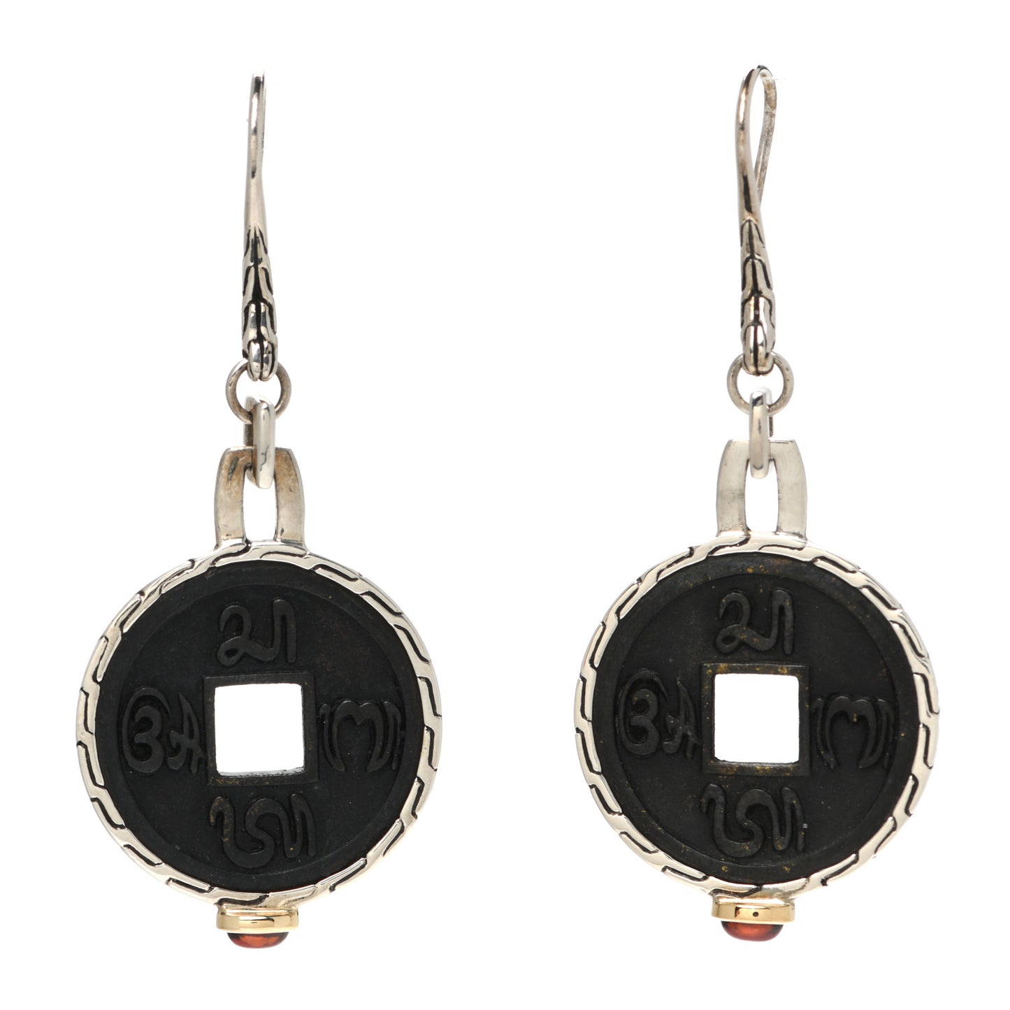 Sterling Silver Garnet Batu Chain Coin Drop Earrings