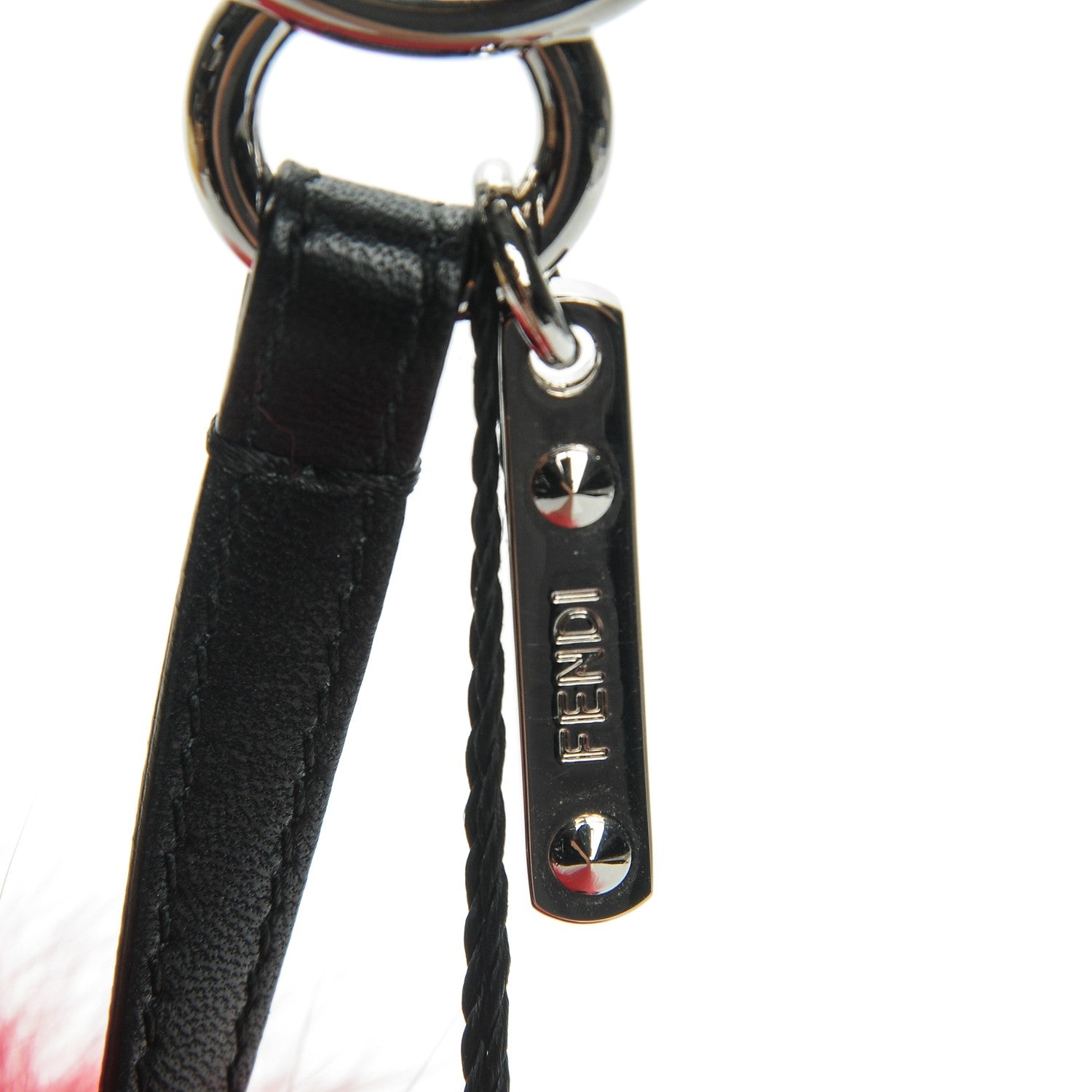 Fendi Fox Fur Shiny Nappa Rainbow Pom Pom Bag Charm Rosso Multicolor Black 4 of 4