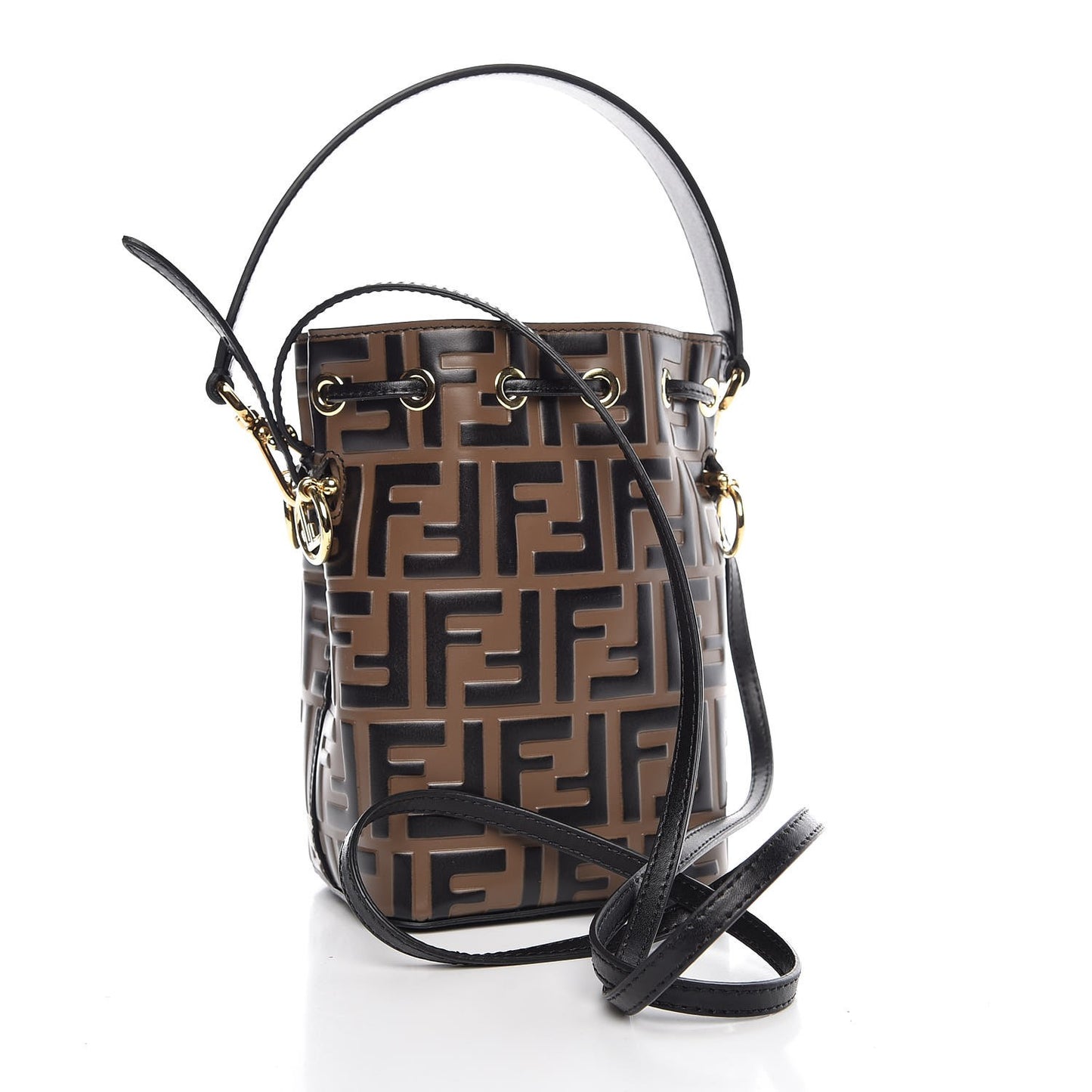 Vitello Liberty F is Fendi Bi-Color FF 1974 Embossed Mini Mon Tresor Bucket Bag Maya Black