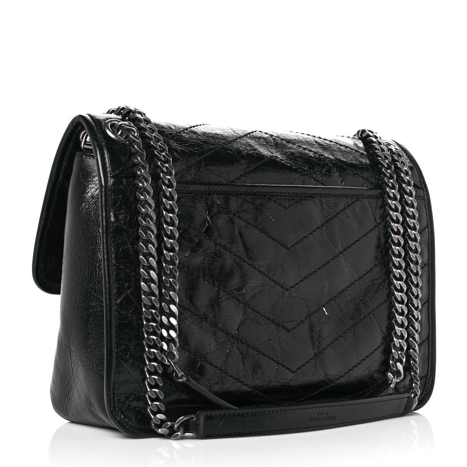 Saint Laurent Crinkled Calfskin Matelasse Monogram Medium Niki Chain Satchel Black 3 of 10