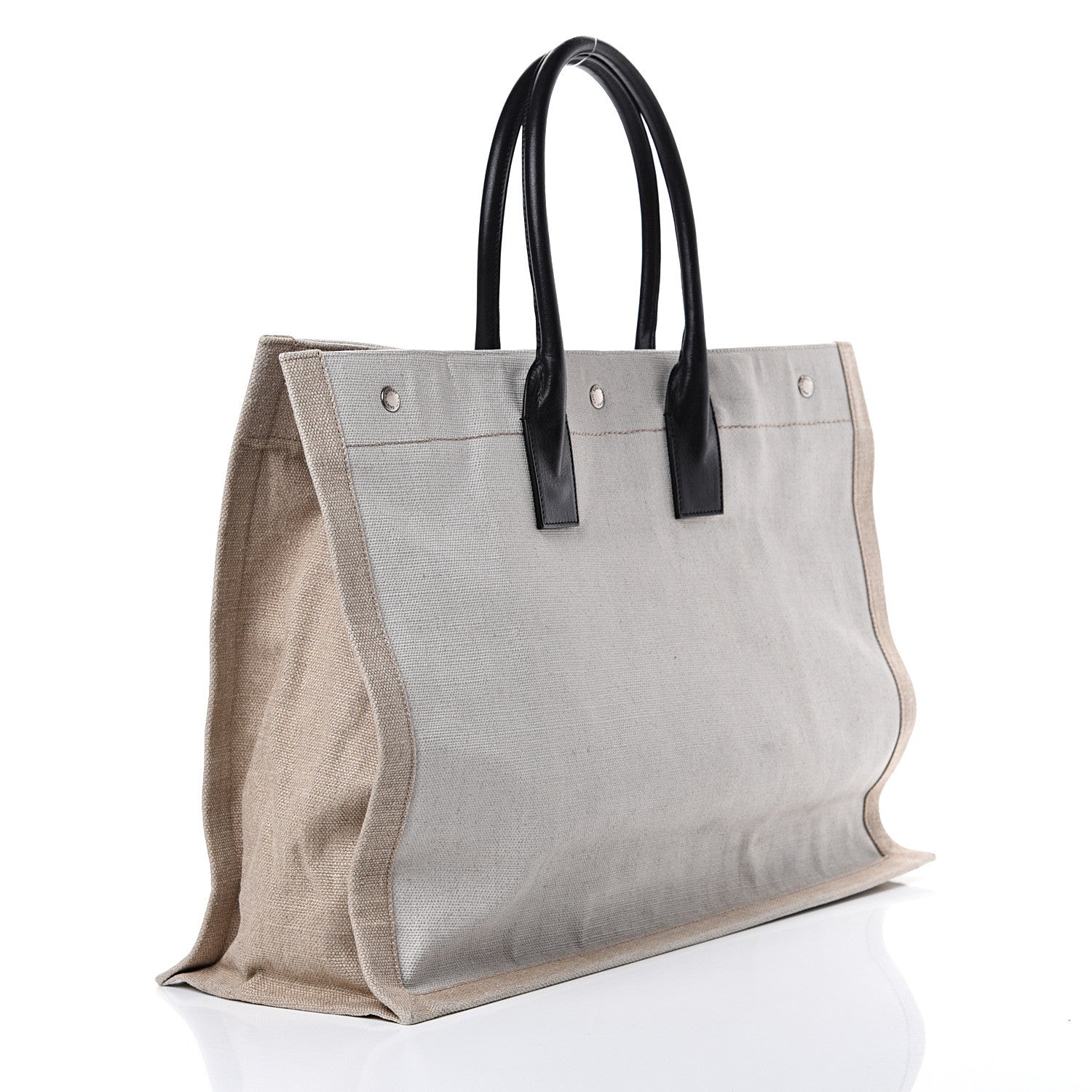 Saint Laurent Linen Calfskin Rive Gauche Tote Optic White 2 of 10