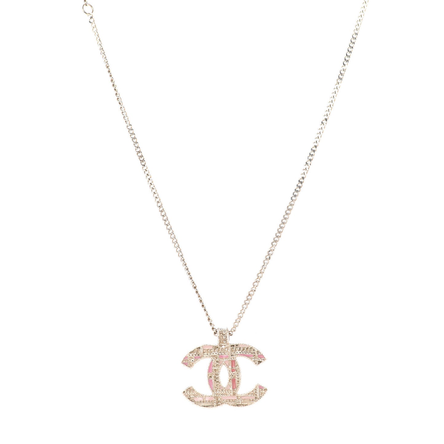 Crystal Enamel Tweed Effect CC Necklace Gold