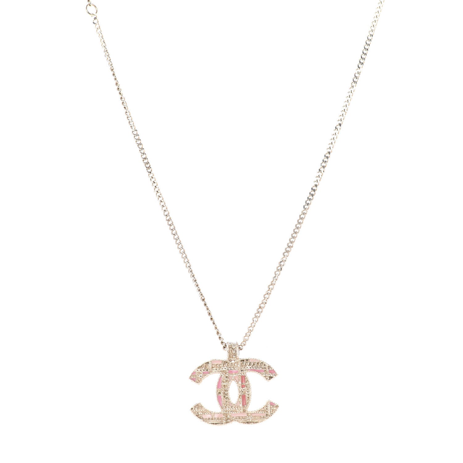 Chanel Crystal Enamel Tweed Effect CC Necklace Gold 1 of 6