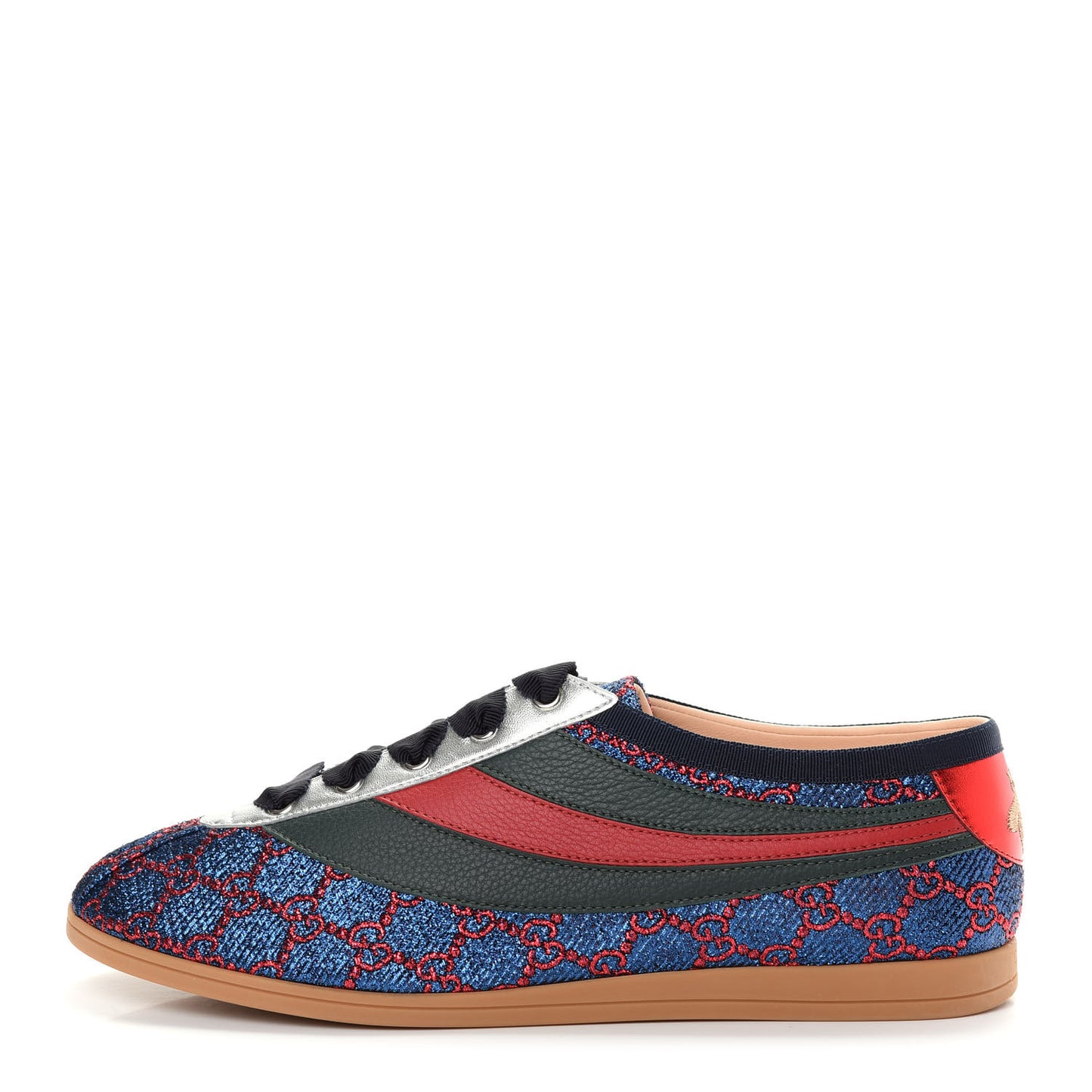 Lurex Calfskin Web GG Monogram Mens Falacer Sneakers 8.5 Iridescent Blue Iridescent Red Silver
