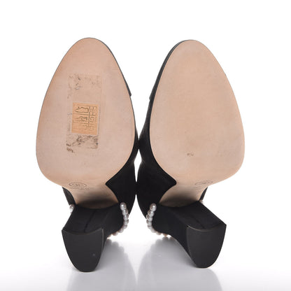 Chanel Suede Grosgrain Pearl CC Cap Toe Pump 36.5 Black 5 of 9