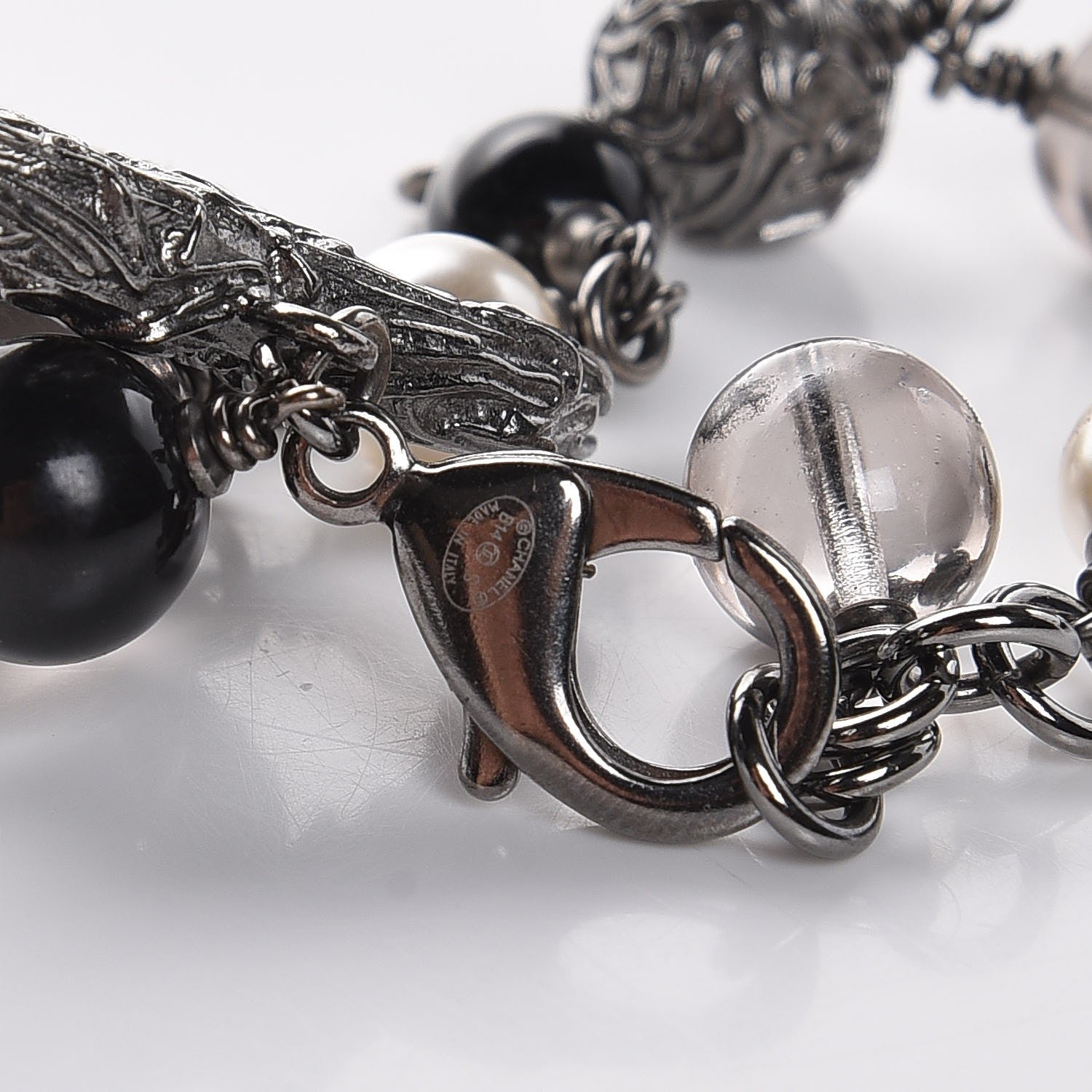 Chanel Pearl Beaded CC Bracelet Black Silver 6 of 7