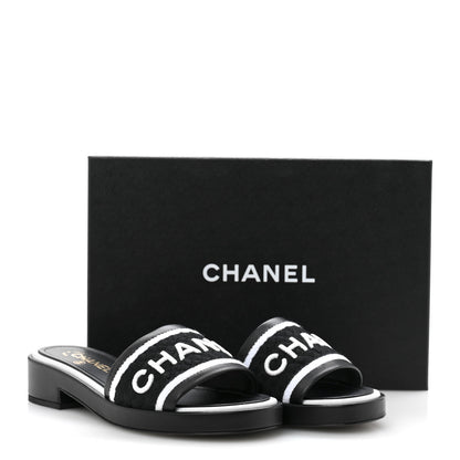 Chanel Lambskin Embroidered CC Mule Sandal 38.5 Black White 10 of 10