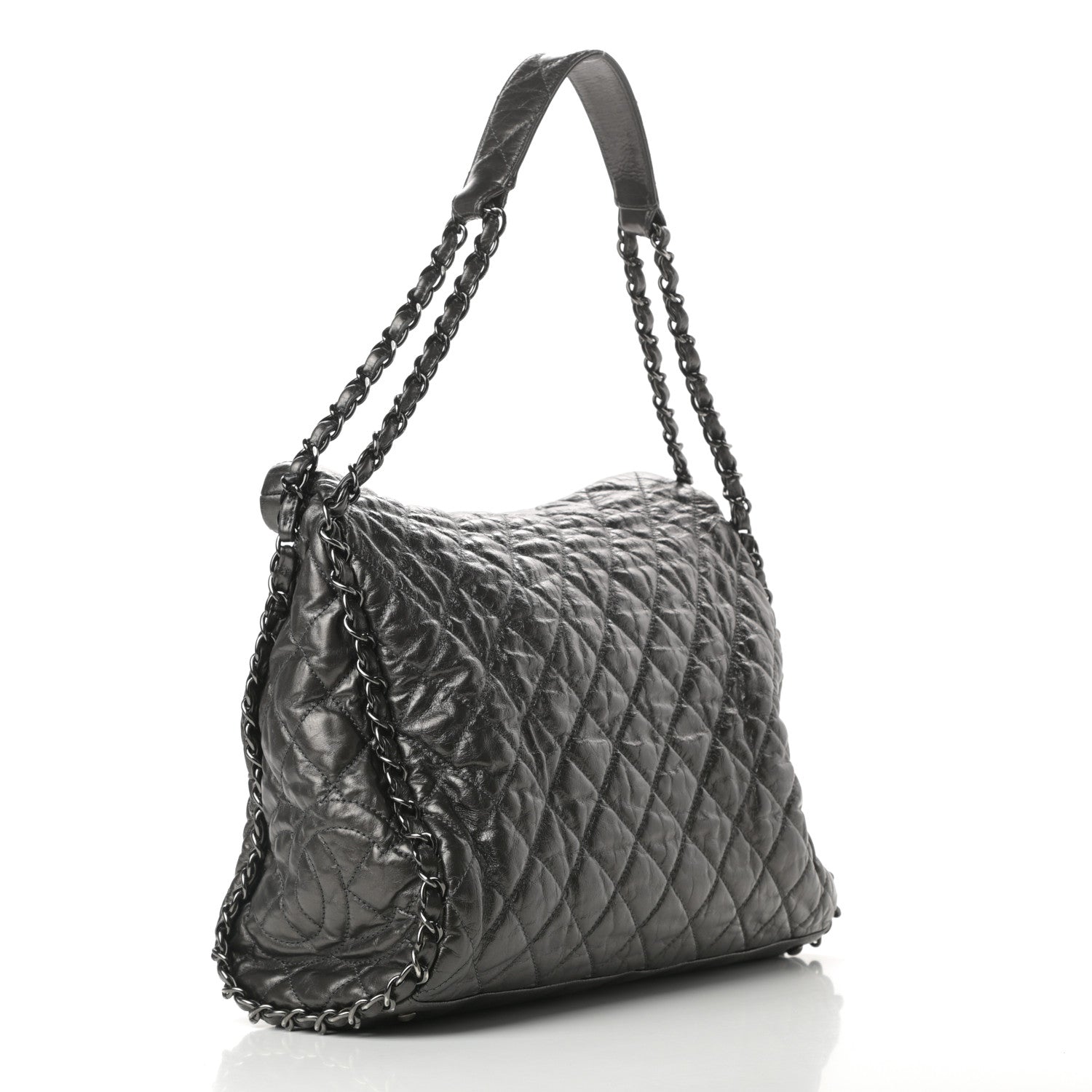 Chanel Metallic Calfskin Quilted Large Chain Me Hobo Dark Grey 3 of 11