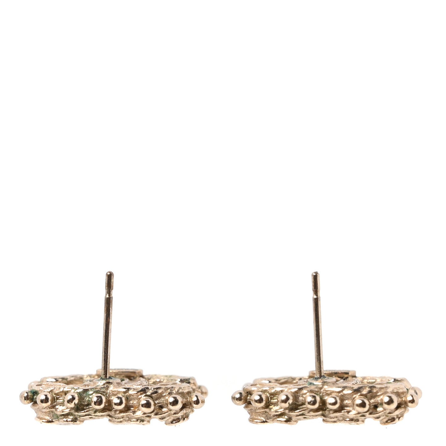 Crystal Studded CC Earrings Gold