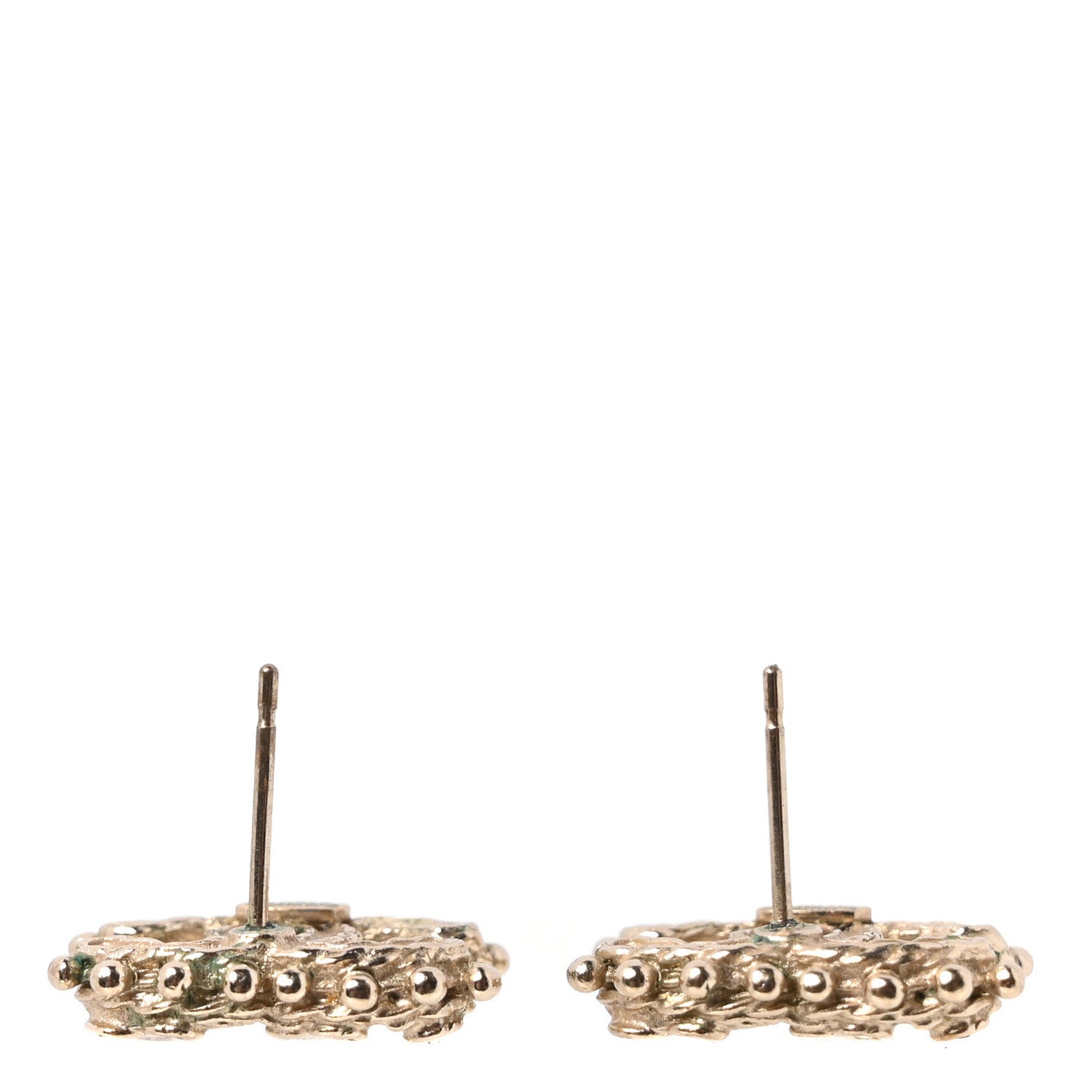 Chanel Crystal Studded CC Earrings Gold 3 of 4