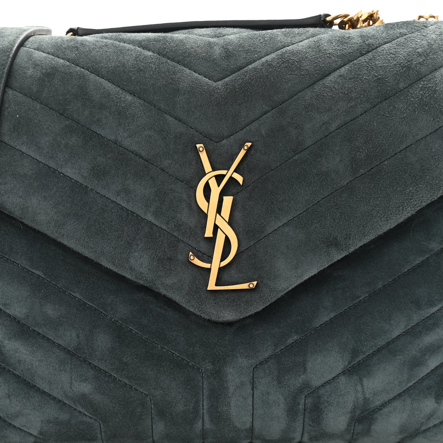 Suede Y Quilted Monogram Medium Loulou Chain Satchel Deep Green