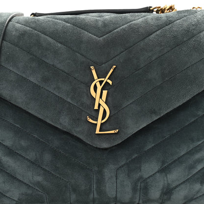 Saint Laurent Suede Y Quilted Monogram Medium Loulou Chain Satchel Deep Green 7 of 11