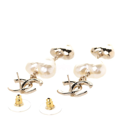 Chanel Pearl CC Double Heart Drop Earrings Gold 3 of 5