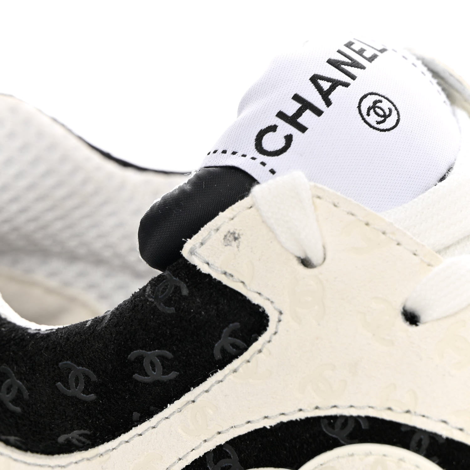 Chanel Nylon Suede Calfskin Printed CC Sneakers 39 White Black 9 of 11