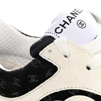 Chanel Nylon Suede Calfskin Printed CC Sneakers 39 White Black 9 of 11