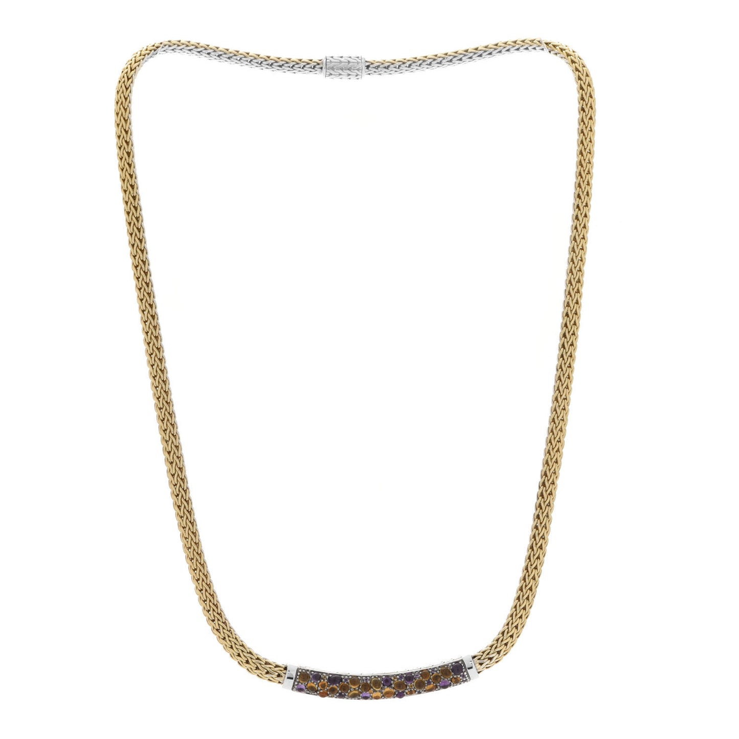 Sterling Silver 18K Yellow Gold Amethyst Citrine 5mm Classic Chain Reversible Lava Necklace