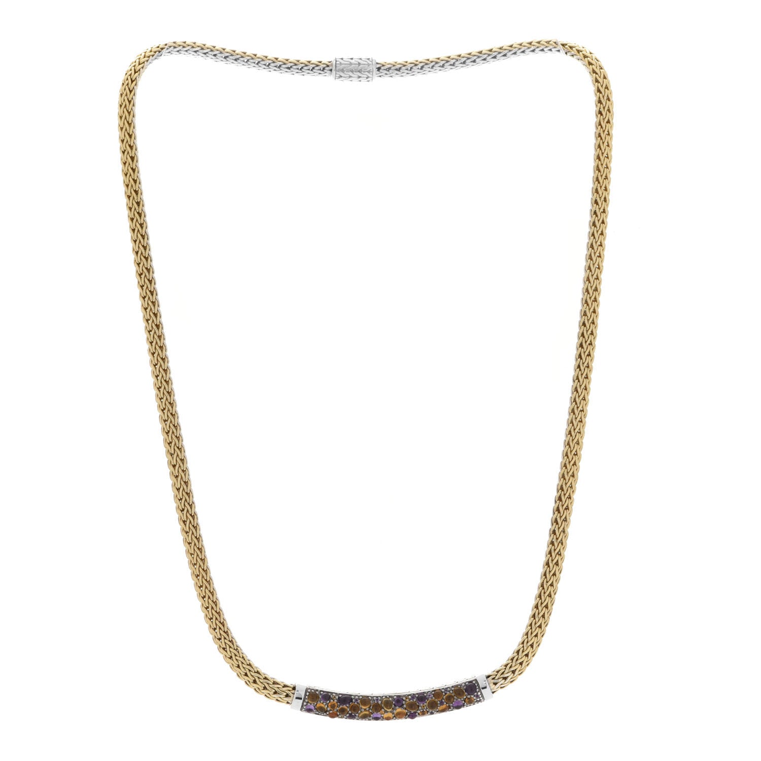 John Hardy Sterling Silver 18K Yellow Gold Amethyst Citrine 5mm Classic Chain Reversible Lava Necklace 3 of 5