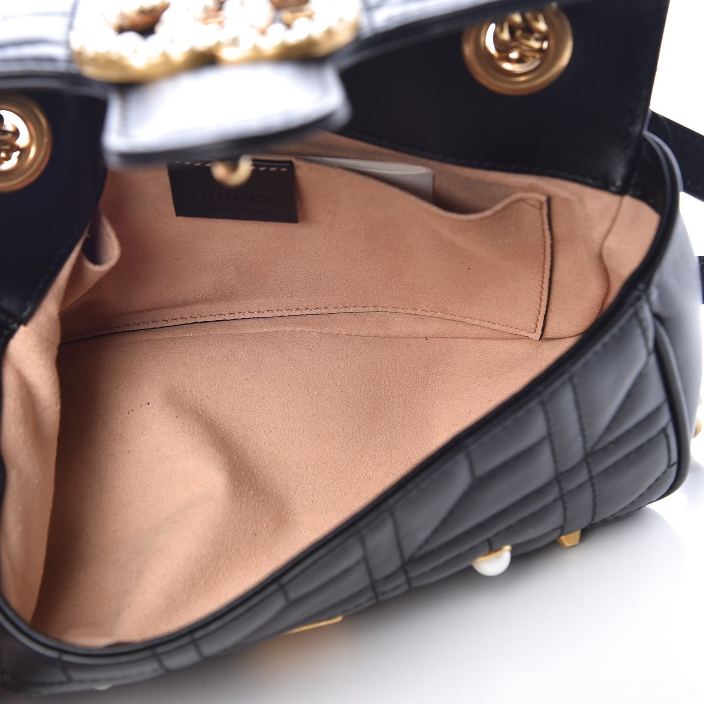 Calfskin Matelasse Studded Mini Pearly GG Marmont Shoulder Bag Black