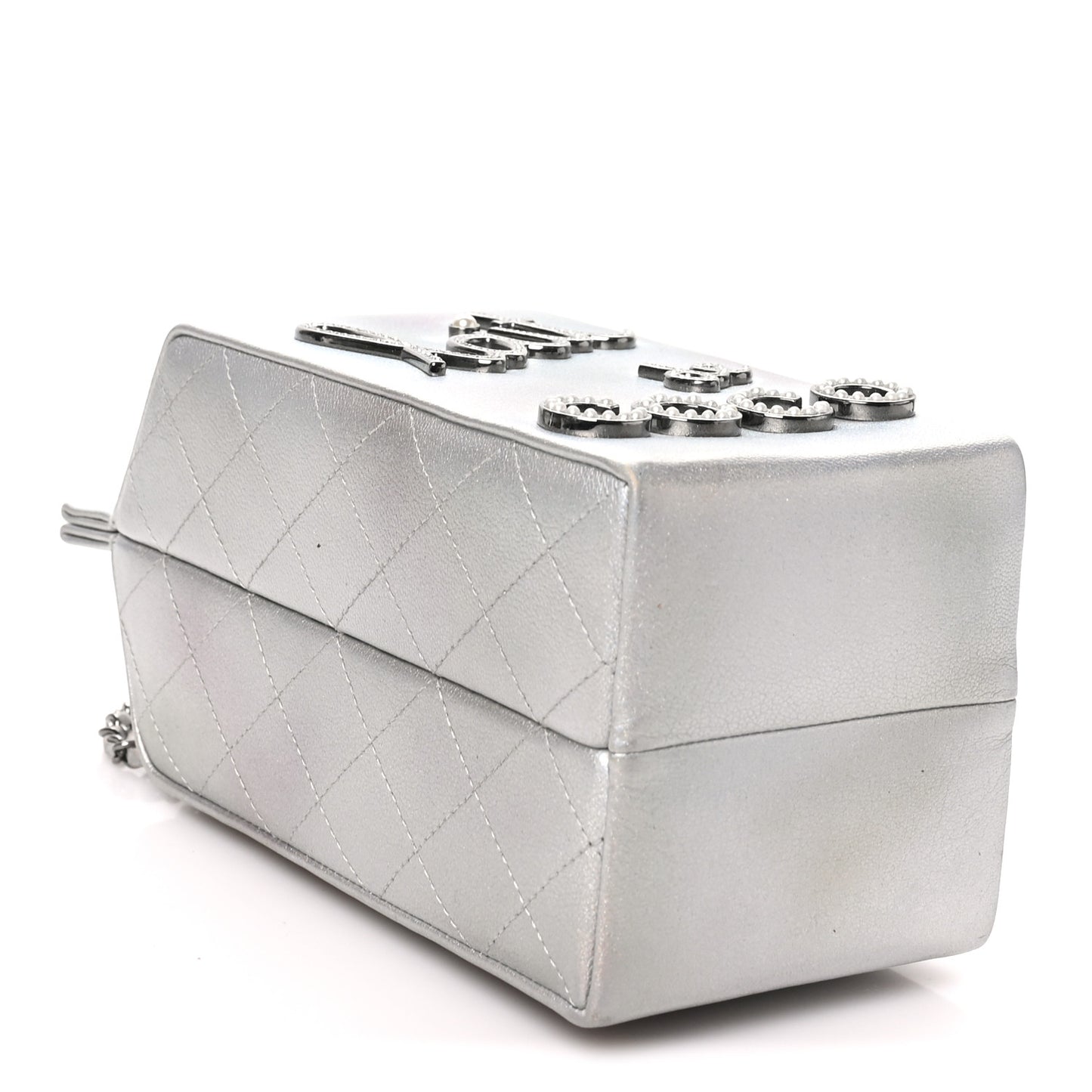 Metallic Goatskin Lait de Coco Milk Carton Bag Silver