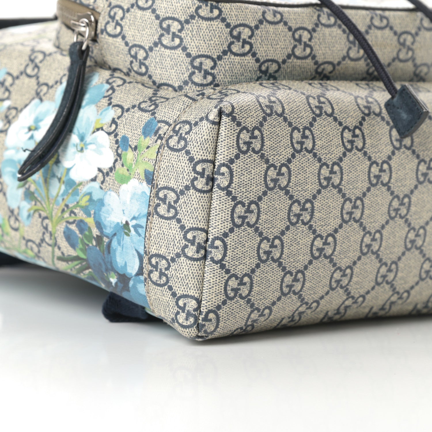 Gucci GG Supreme Monogram Blooms Small Single Buckle Backpack Beige Blue Navy 9 of 12