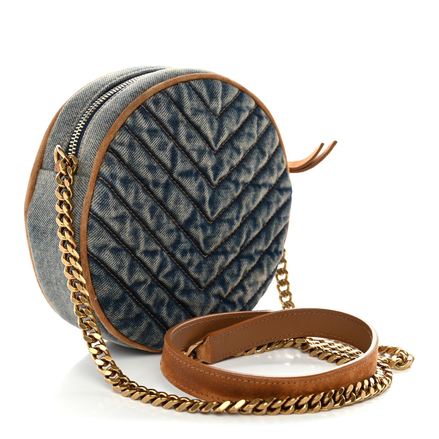 Saint Laurent Denim Quilted Monogram Round Crossbody Bag Rodeo Blue 3 of 10