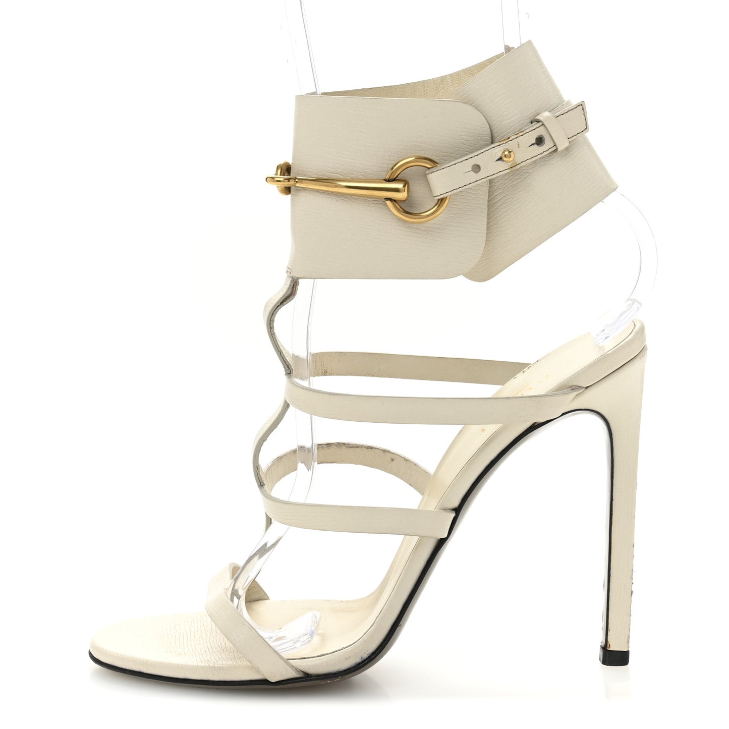 Calfskin Ursula Ankle Wrap Caged Sandals 37.5 Mystic White