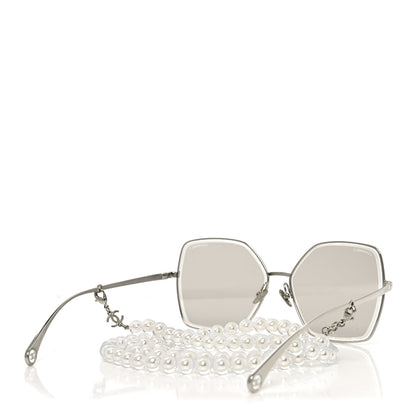 Chanel Butterfly Removable Pearl Chain Sunglasses 4262 Silver 4 of 7