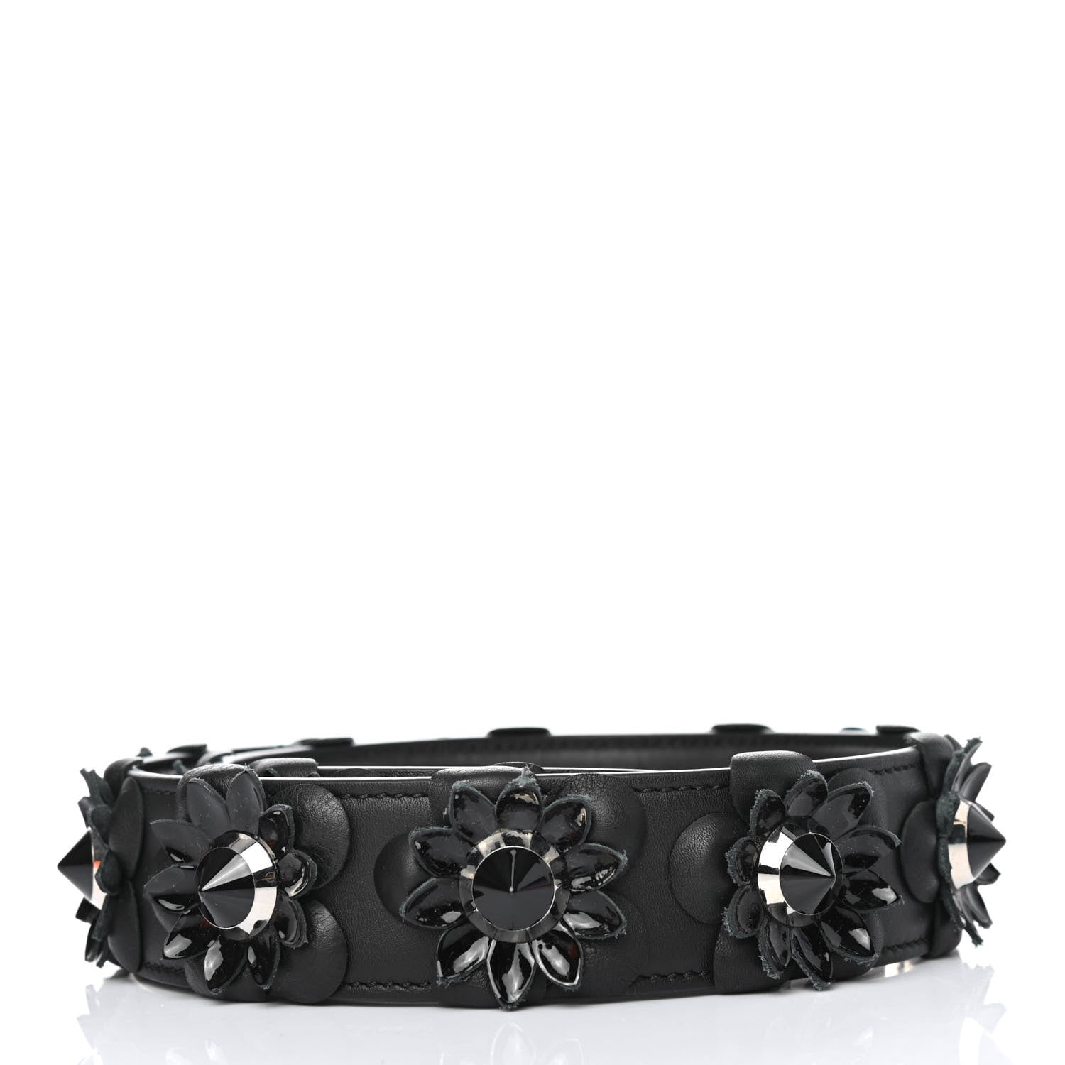 Fendi Vitello Dolce Nappa Patent Flowerland Studded Strap You Black 2 of 4