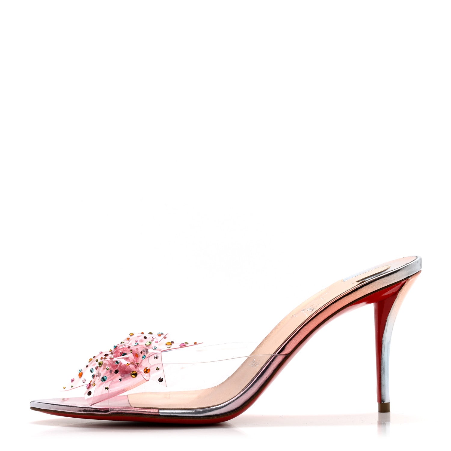 Christian Louboutin PVC Crystal Aqua Strass 80 Mules 38.5 Silver Multicolor 1 of 9