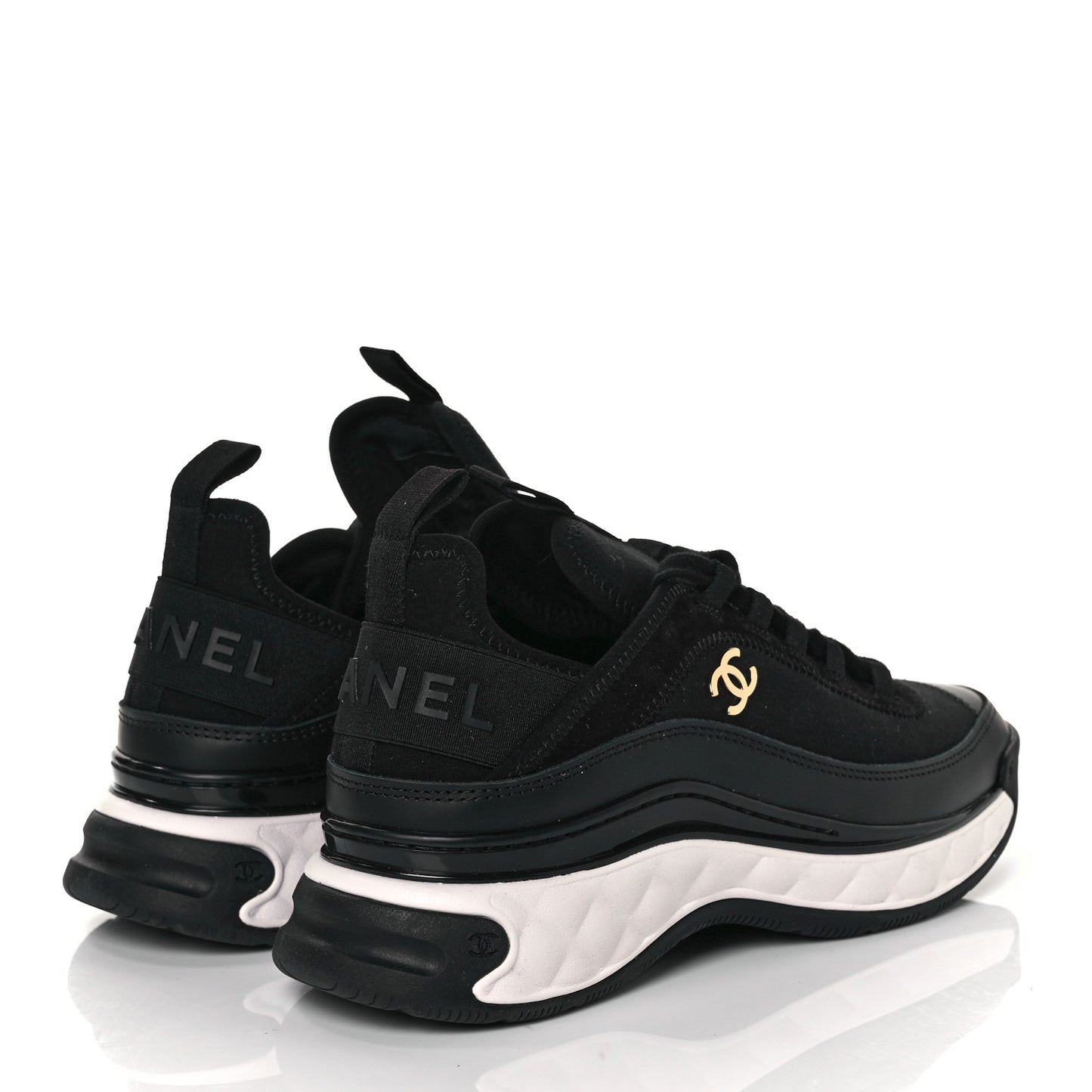Velvet Calfskin Mixed Fibers CC Sneakers 36 Black