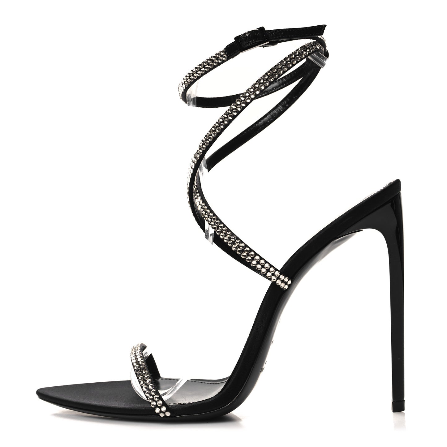 Crepe Satin Strass 110 Ankle Strap Sandals 38 Black
