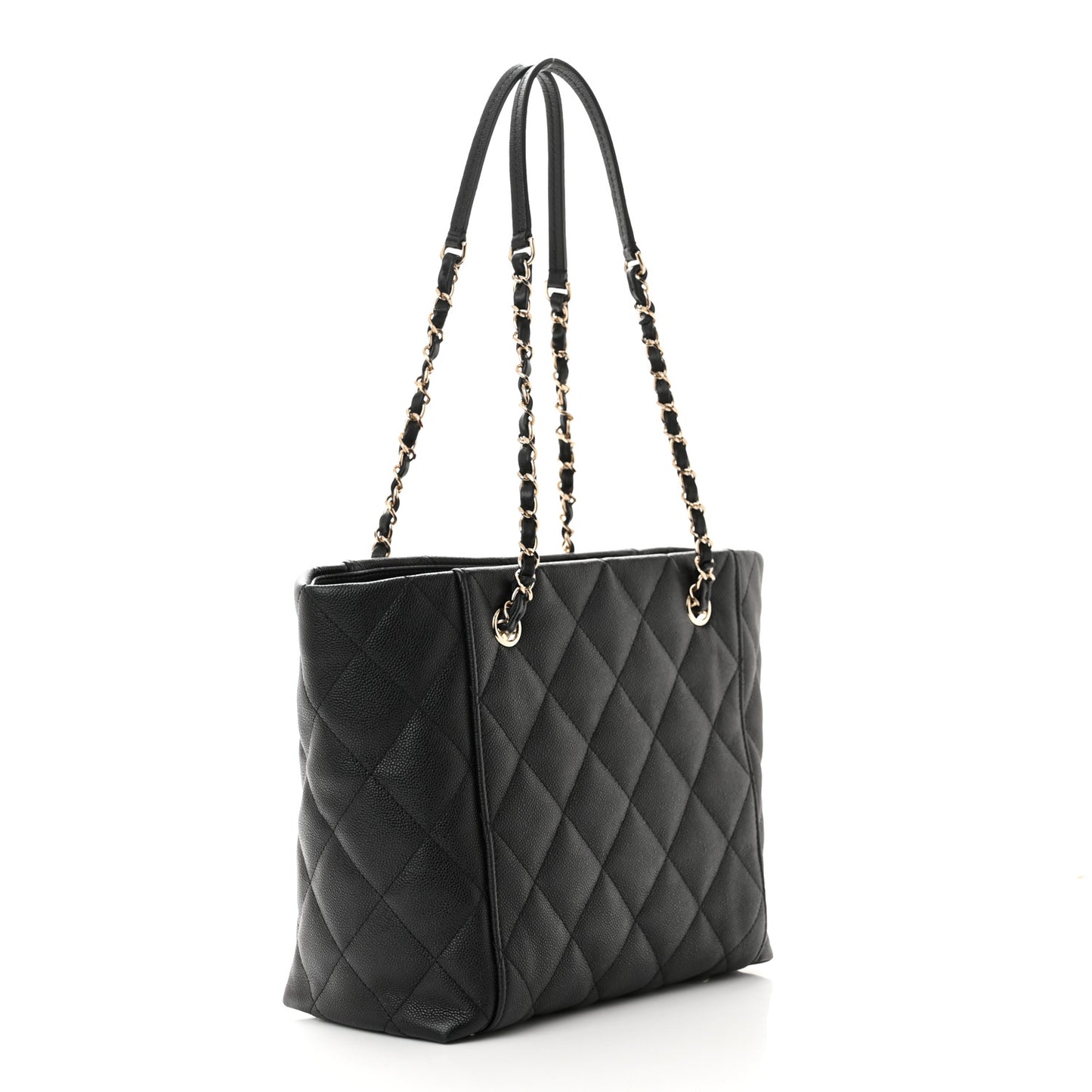 Caviar Quilted Small Shopping Tote Black