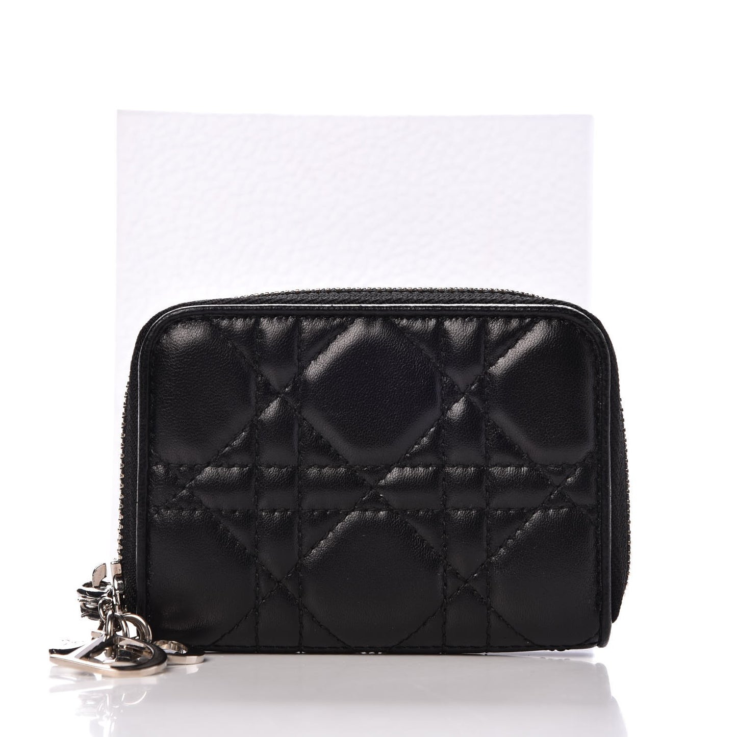 Lambskin Cannage Mini Lady Dior Zip Portemonnaie Black