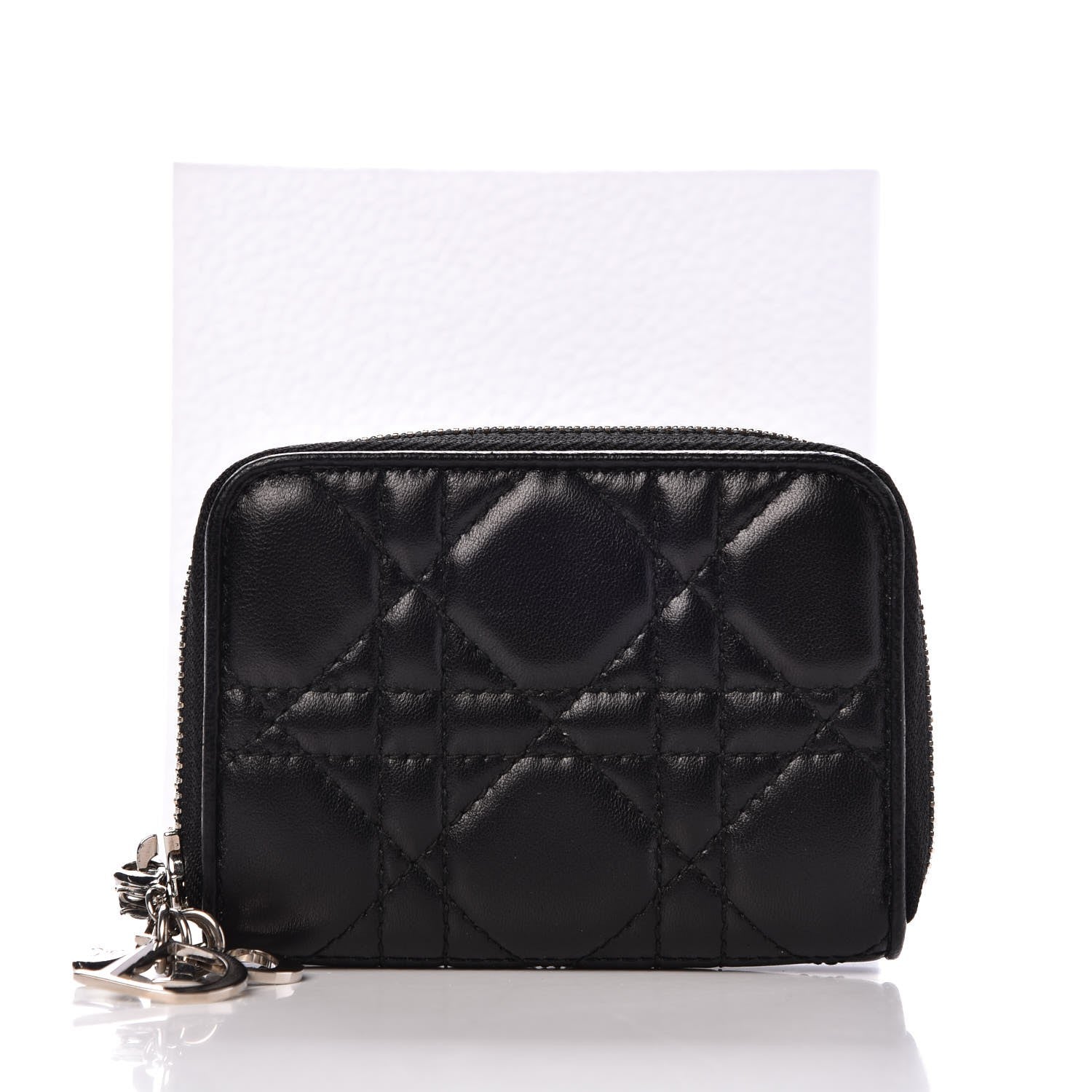 Christian Dior Lambskin Cannage Mini Lady Dior Zip Portemonnaie Black 9 of 9