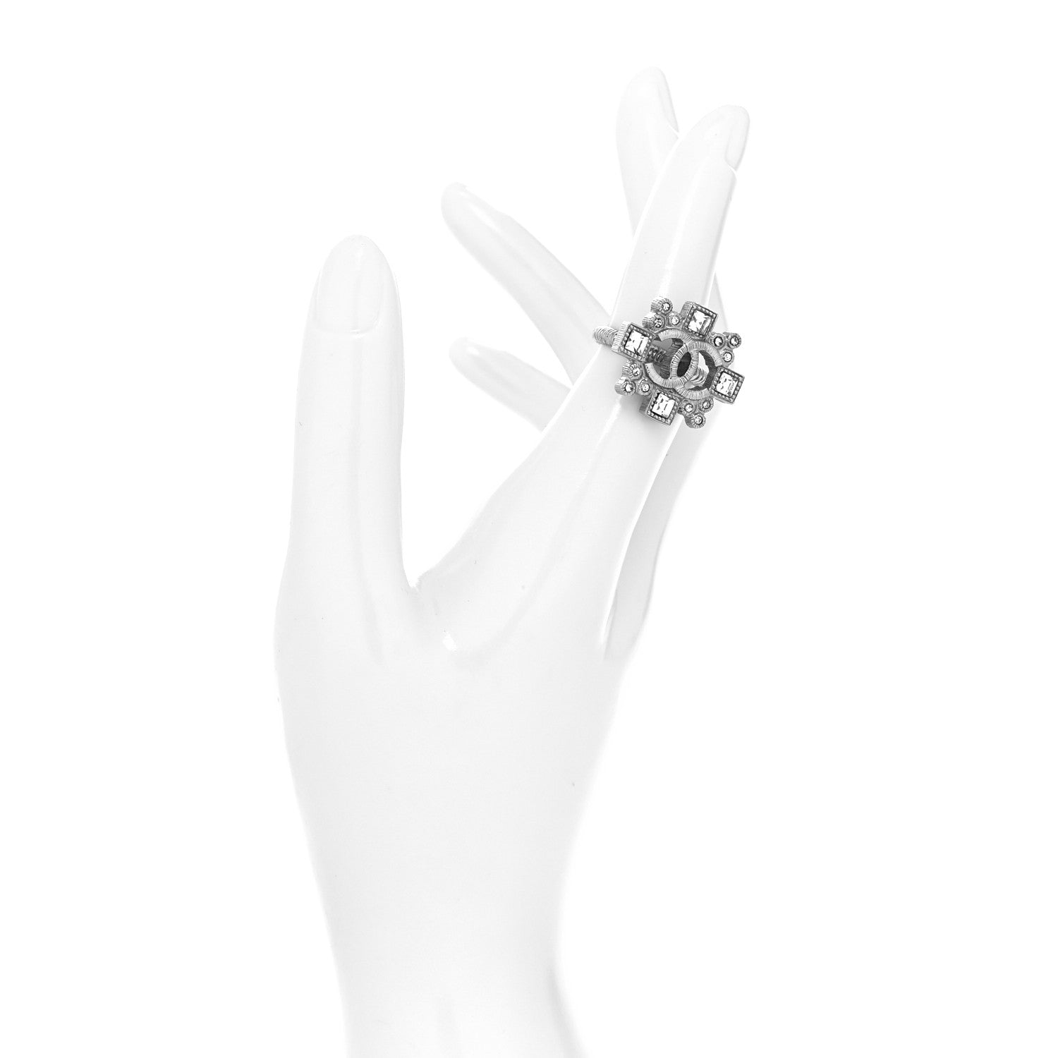 Chanel Crystal CC Ring 52 Silver 2 of 4
