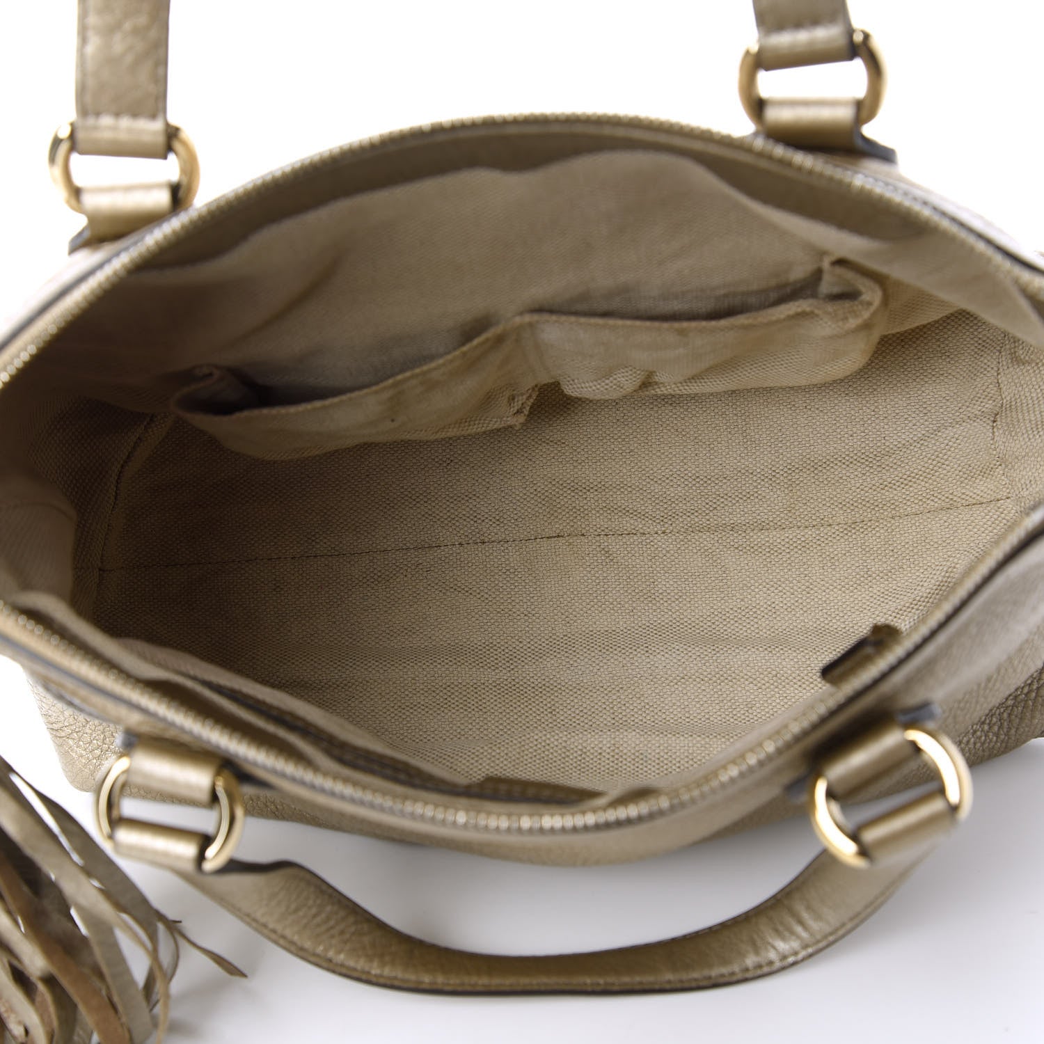 Gucci Metallic Cellarius Calfskin Small Soho Top Handle Satchel Golden Beige 5 of 10